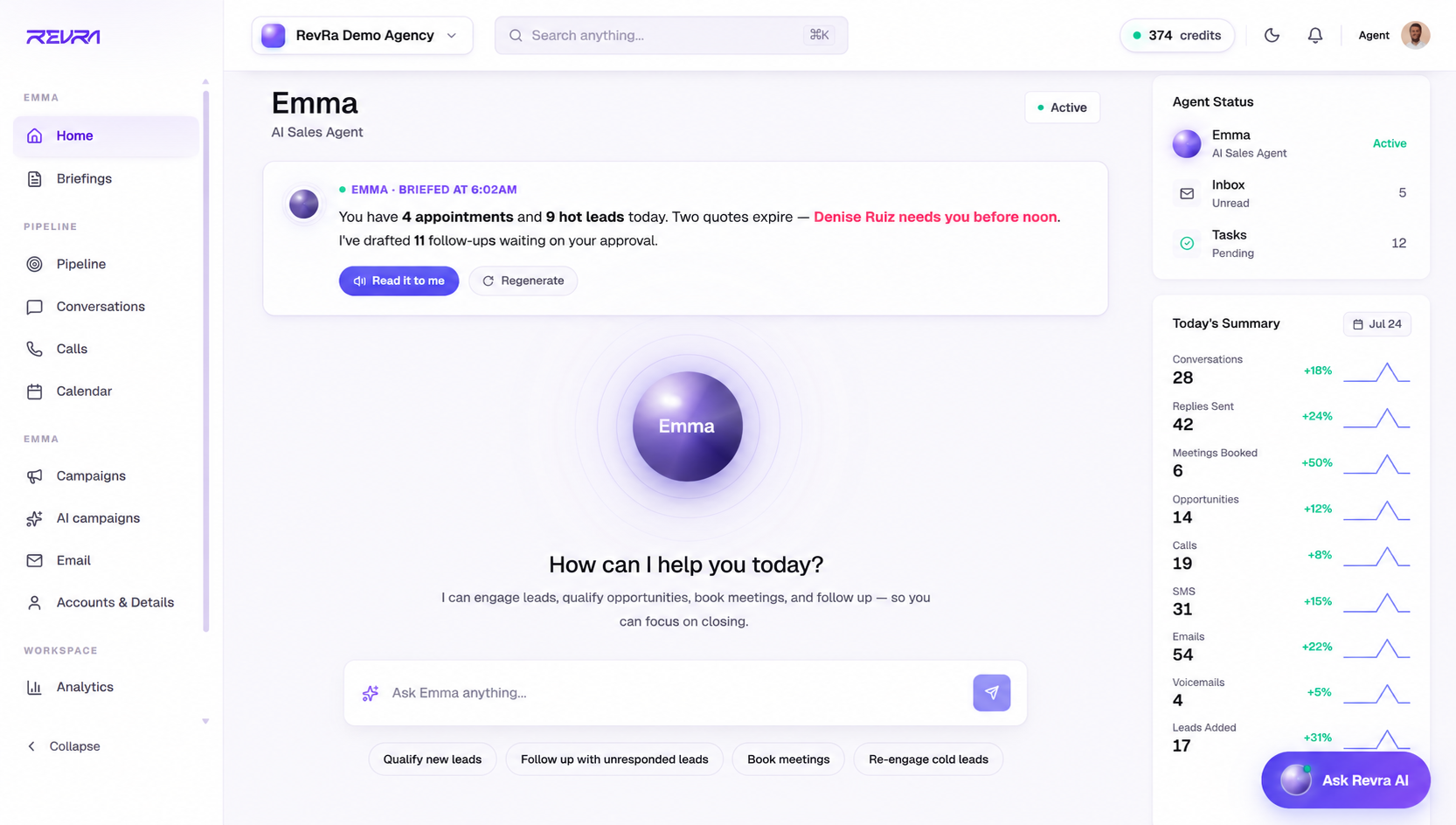 Revra dashboard